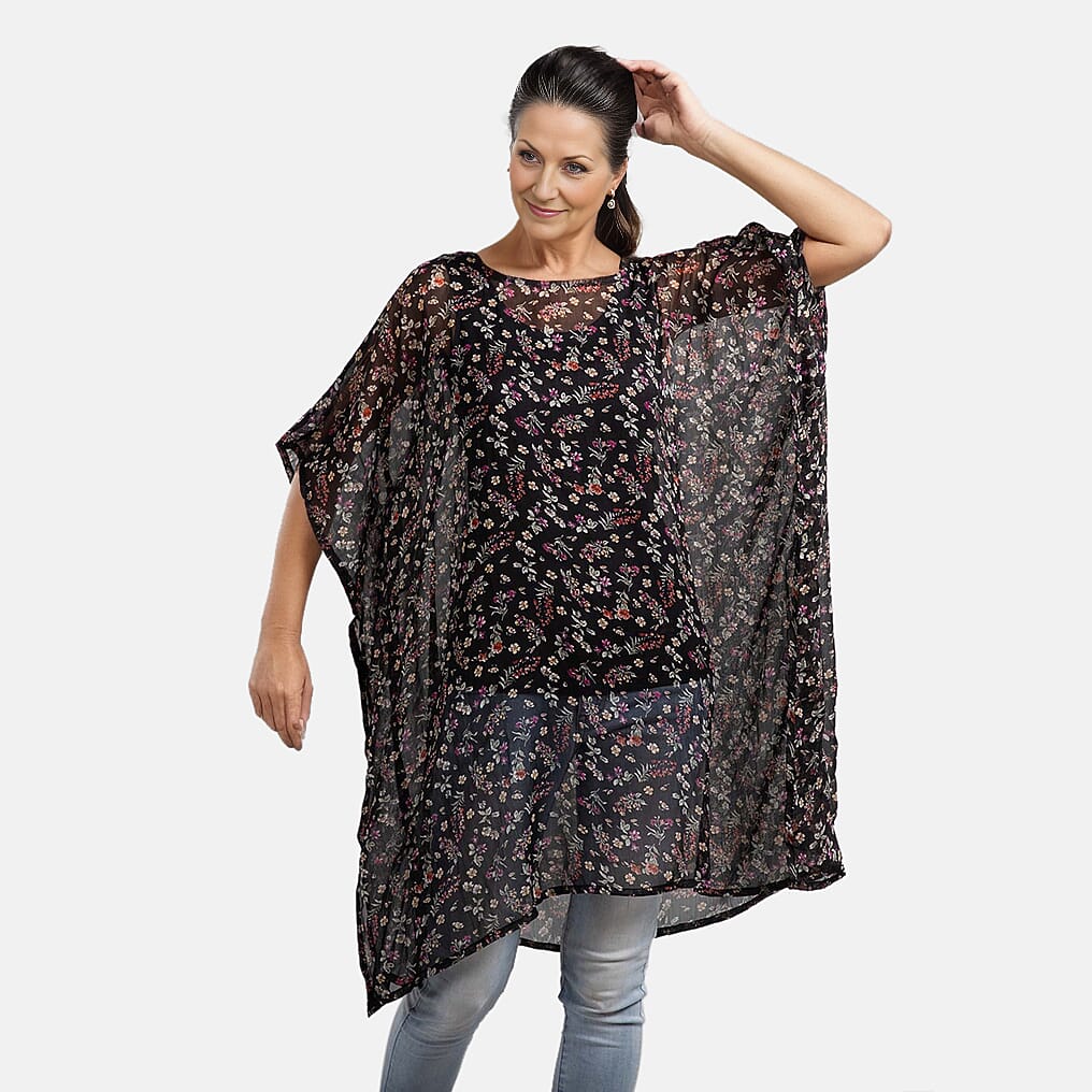 TAMSY Printed Chiffon Kaftan - Black