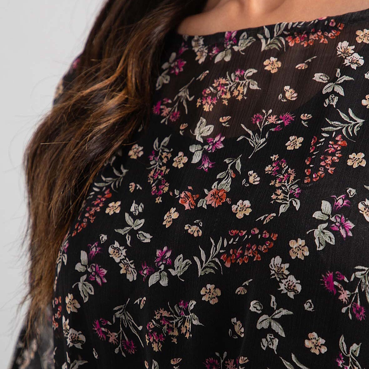 TAMSY Printed Chiffon Kaftan - Black