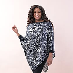TAMSY Leopard Printed Velvet Poncho - Grey