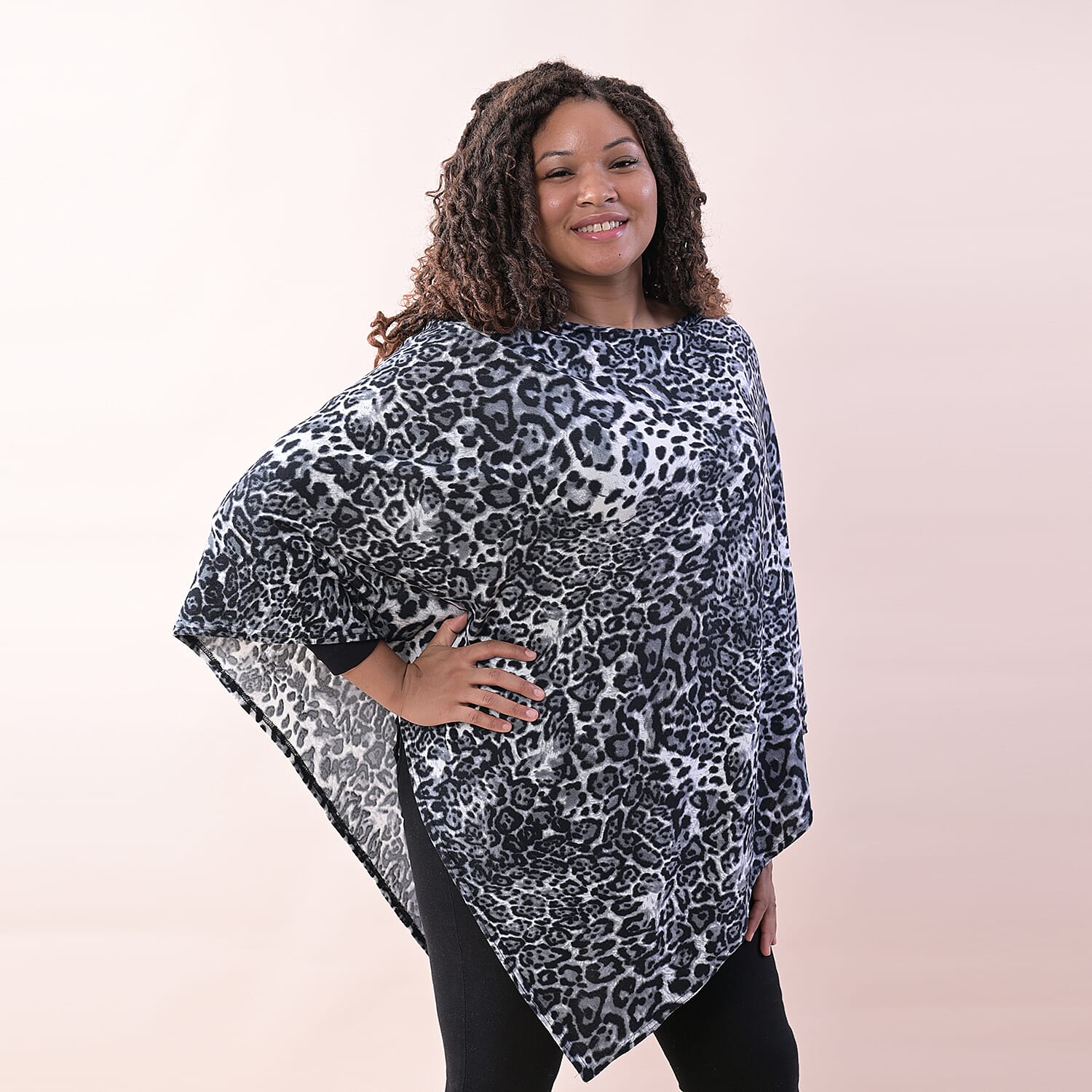 TAMSY Leopard Pattern Poncho (Size 75 Cm) - Grey - Brown