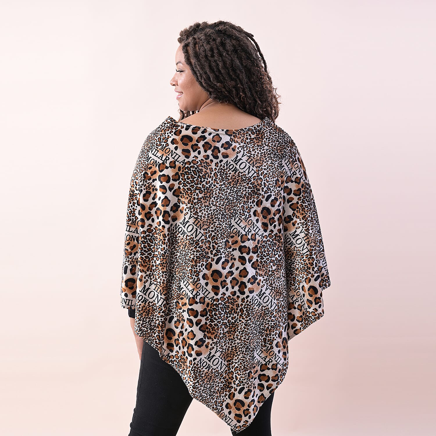 TAMSY Leopard Pattern Poncho (Size One Size) - White - Brown