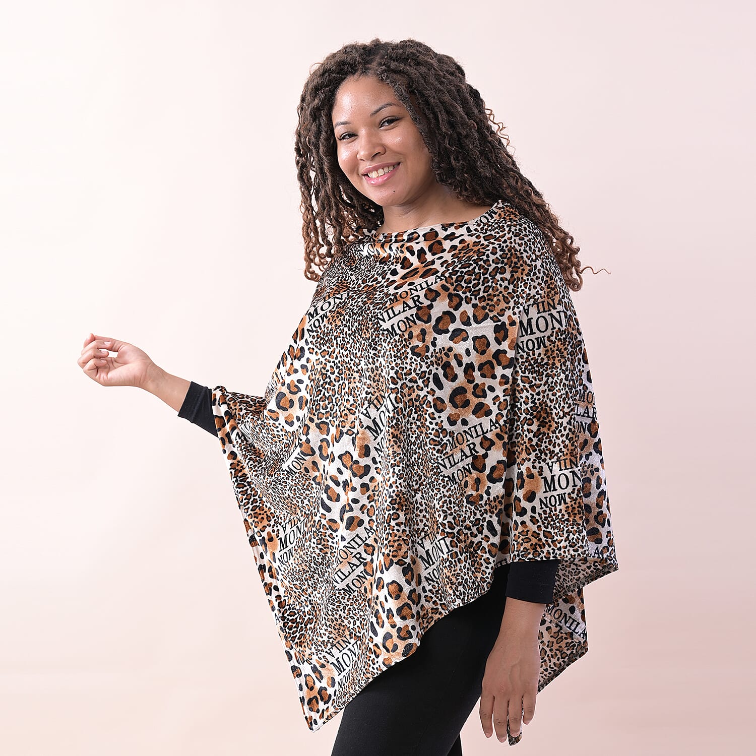 TAMSY Leopard Pattern Poncho (Size One Size) - White - Brown