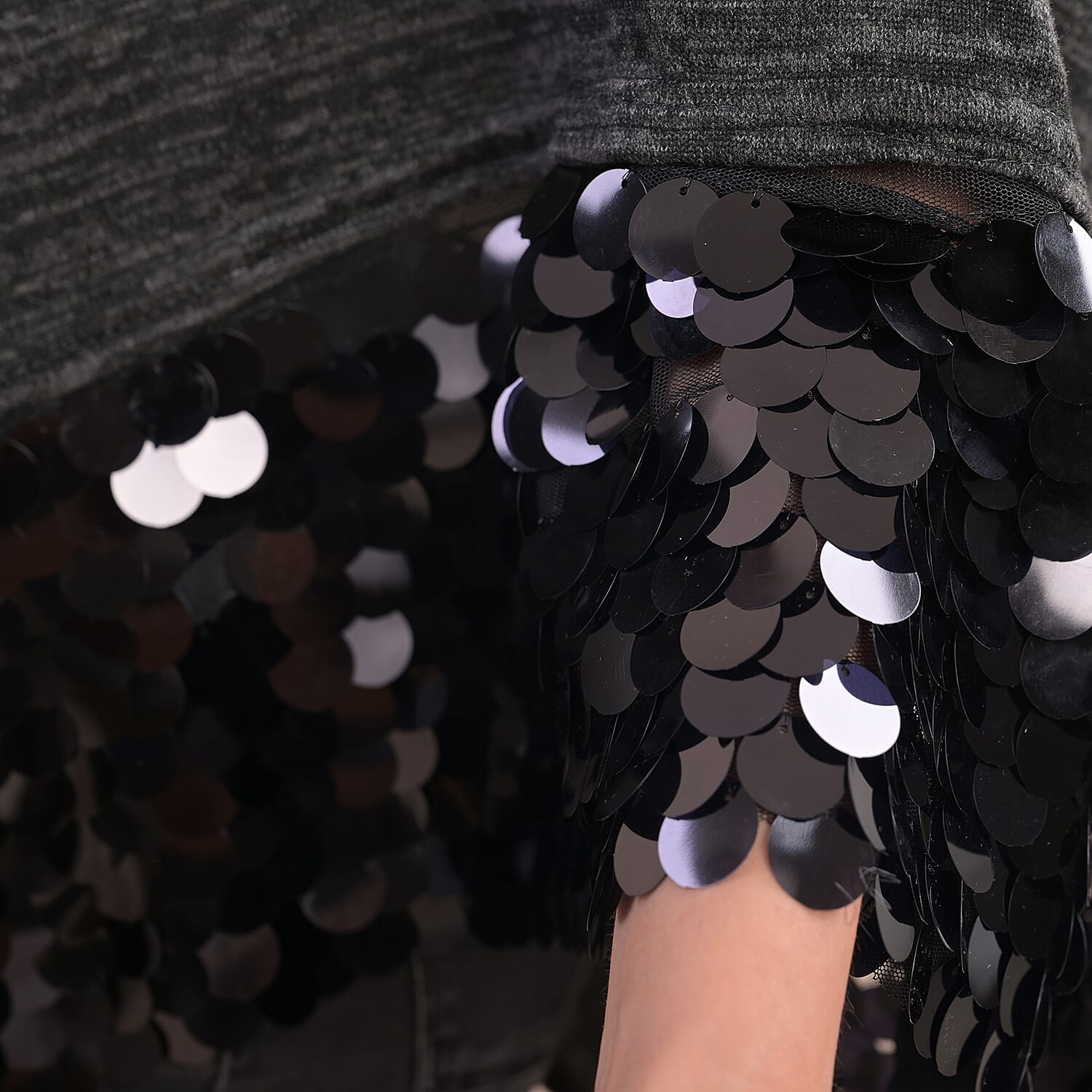  TAMSY Poncho with Sequin Border - Black