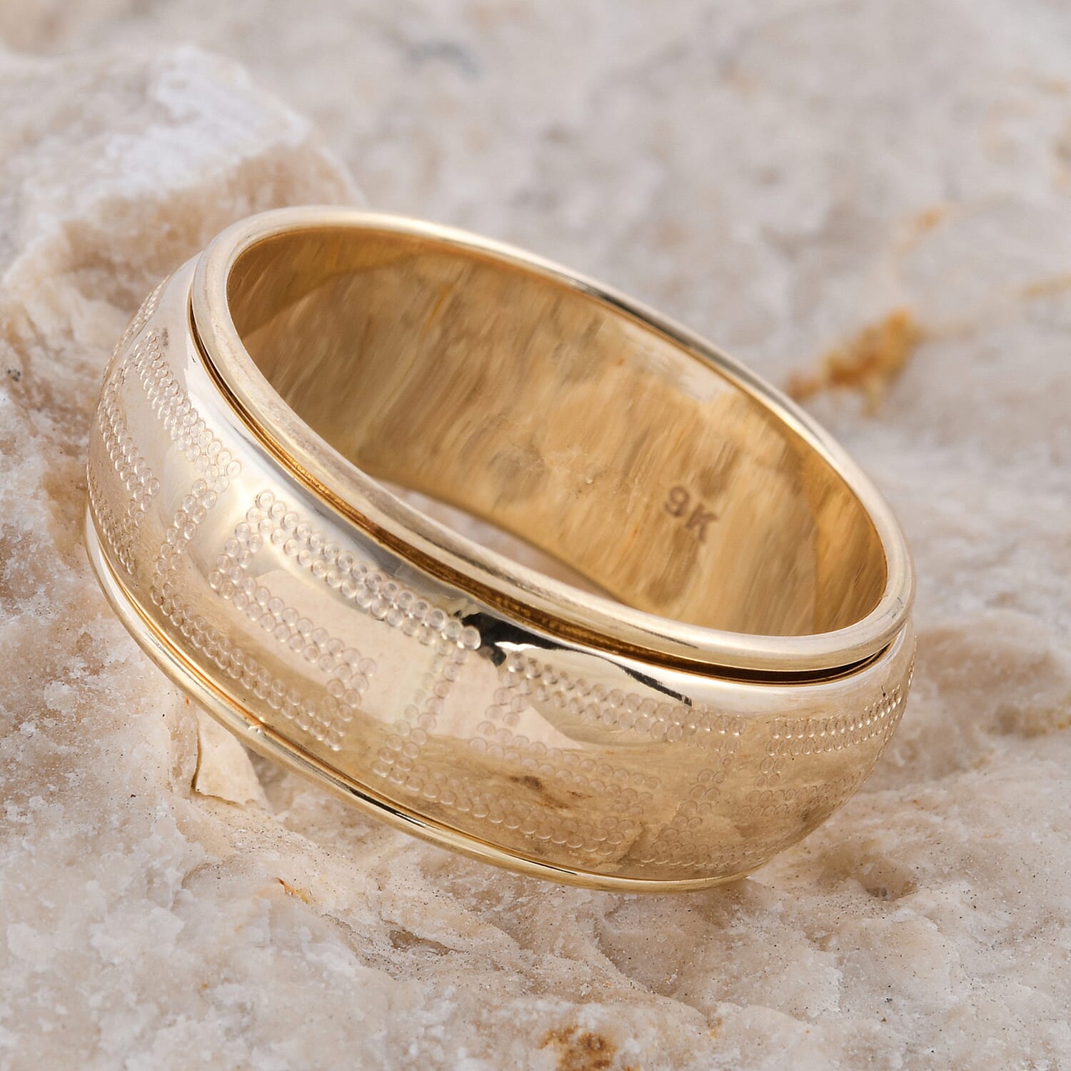 Italian Made - 9K Yellow Gold Greek Key Band Ring