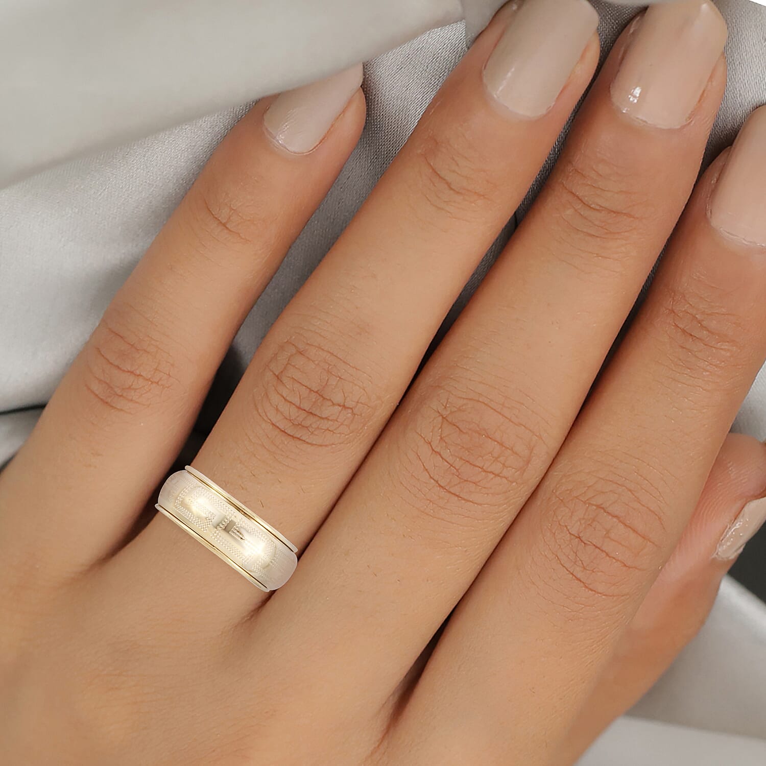 Italian Made - 9K Yellow Gold Greek Key Band Ring