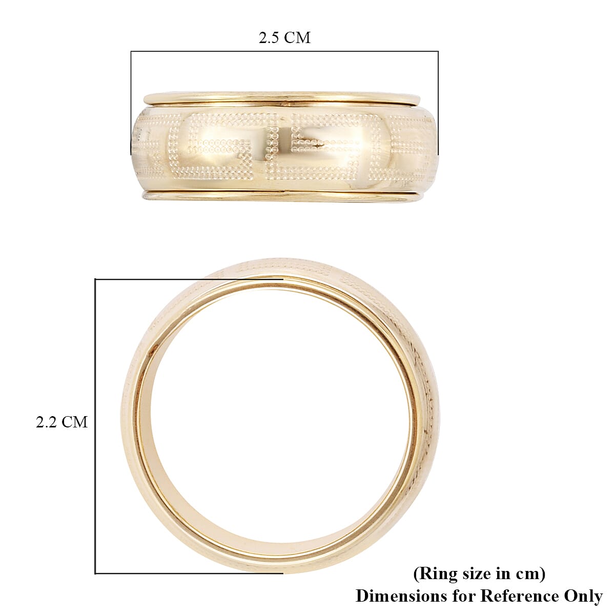 Italian Made - 9K Yellow Gold Greek Key Band Ring