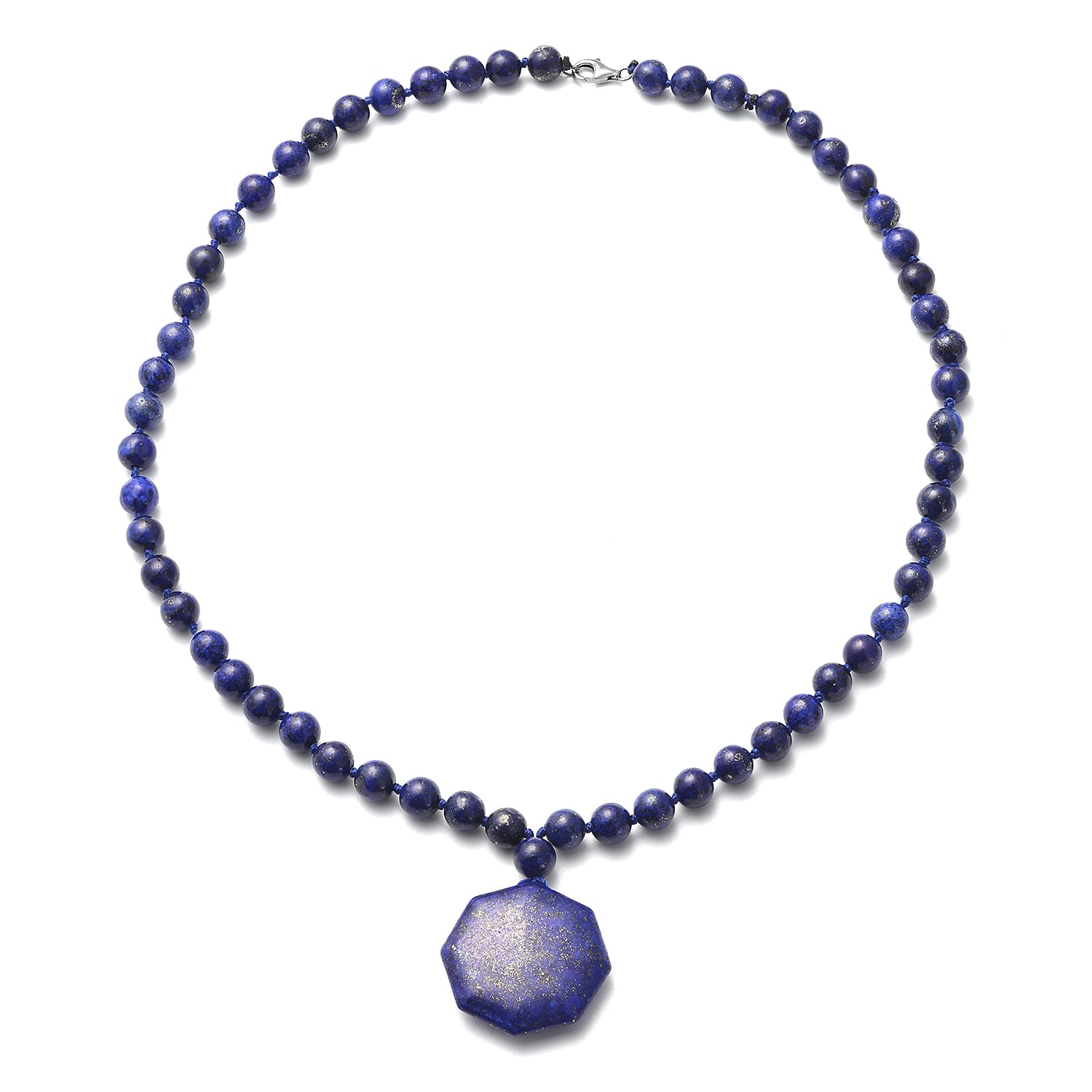 Lapis Lazuli Beads Necklace (Size - 20) in Platinum Overlay Sterling Silver 299.00 Ct.