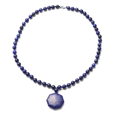 Lapis Lazuli Beads Necklace (Size - 20) in Platinum Overlay Sterling Silver 299.00 Ct.