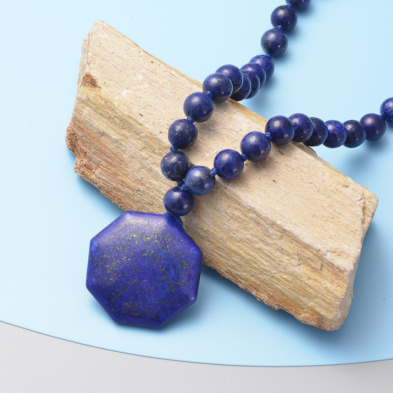 Lapis Lazuli Beads Necklace (Size - 20) in Platinum Overlay Sterling Silver 299.00 Ct.