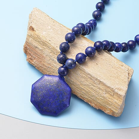 Lapis Lazuli Beads Necklace (Size - 20) in Platinum Overlay Sterling Silver 299.00 Ct.