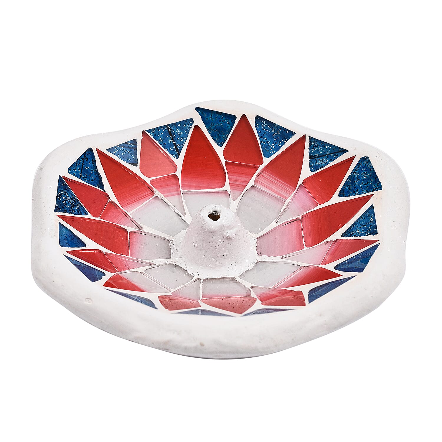 Handmade Mosaic Round Incense Holder (Size 10cm) - Red and Multi