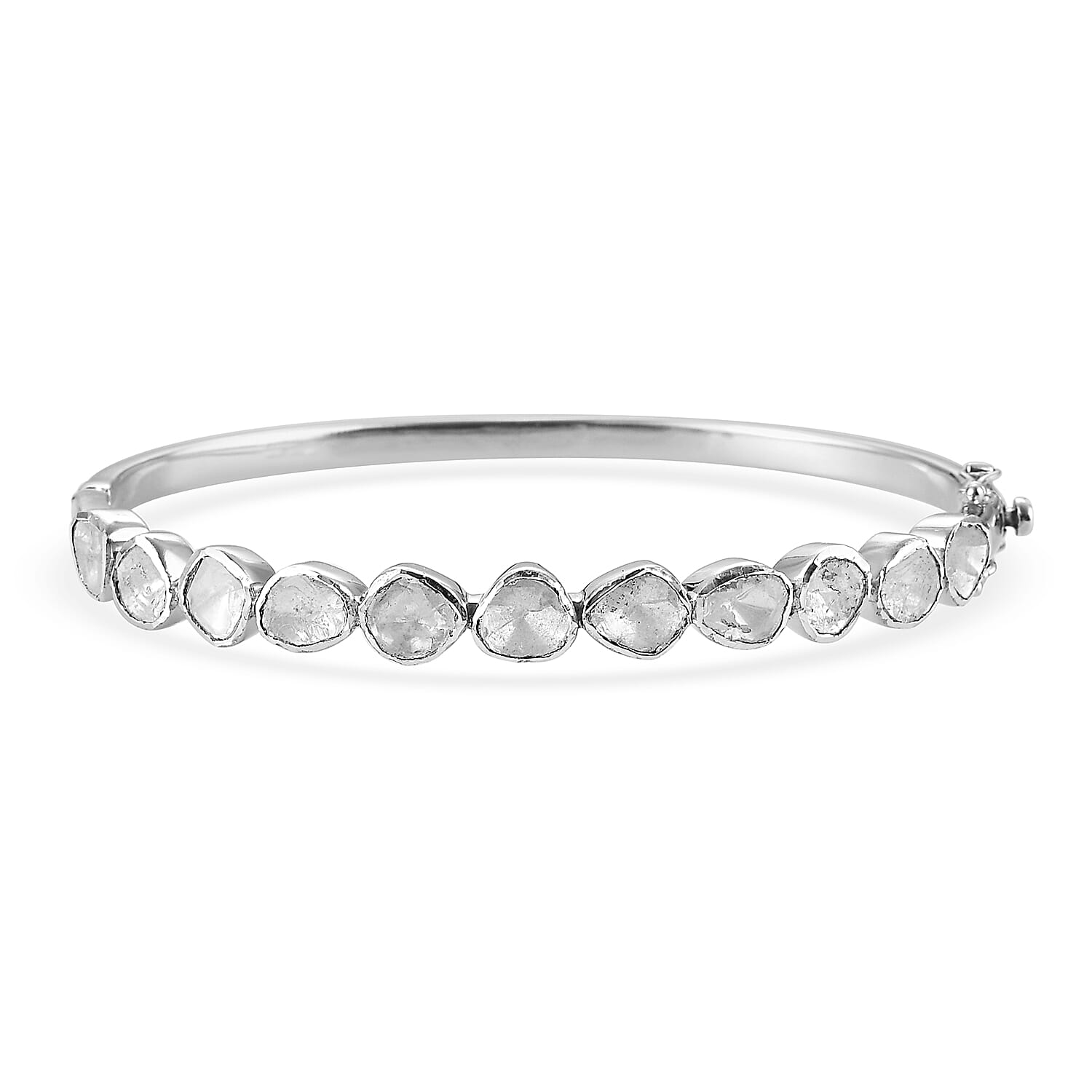 Artisan Crafted Polki Diamond Bangle (Size 8) in Sterling Silver 3.00 Ct, Silver wt 20 Gms
