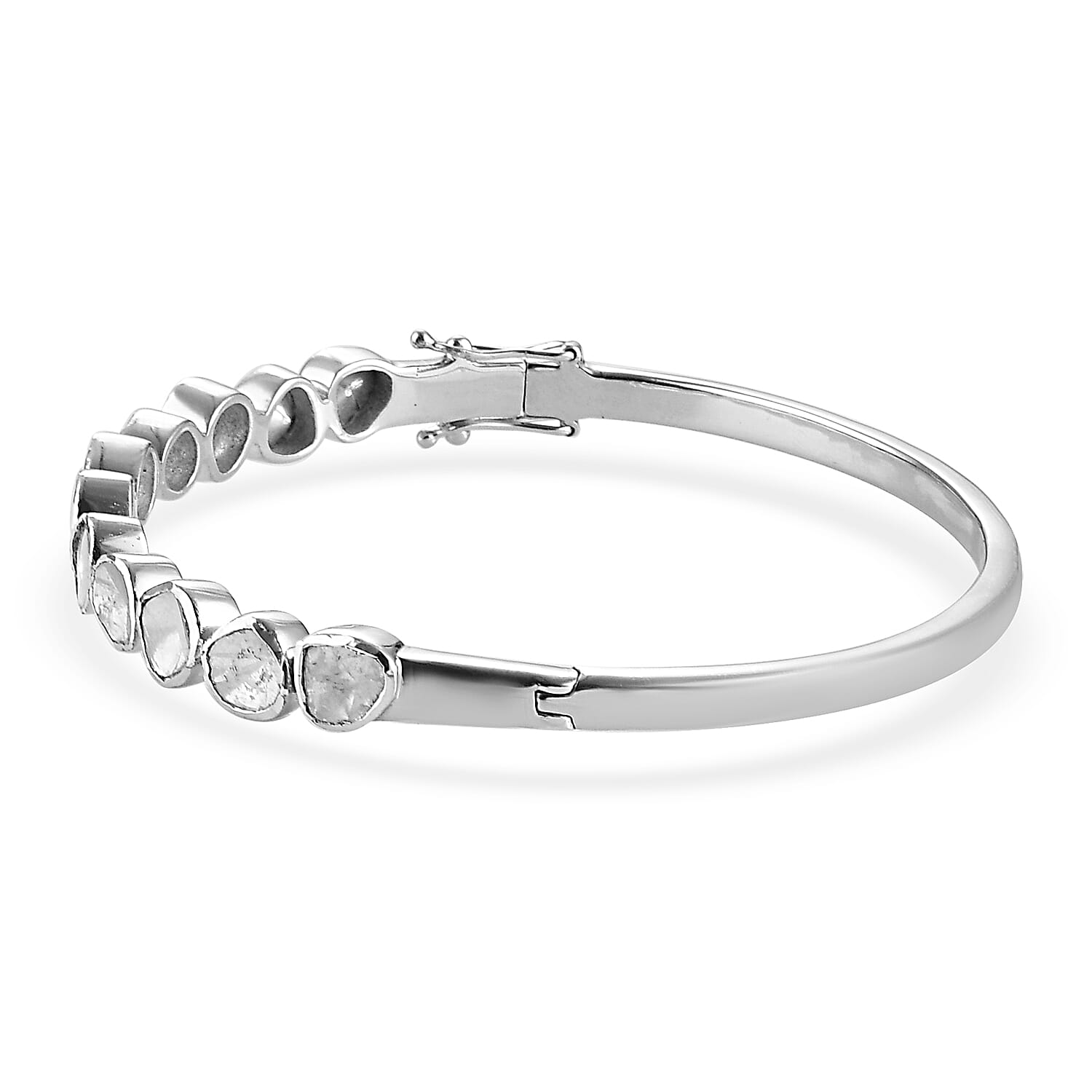 Artisan Crafted Polki Diamond Bangle (Size 8) in Sterling Silver 3.00 Ct, Silver wt 20 Gms