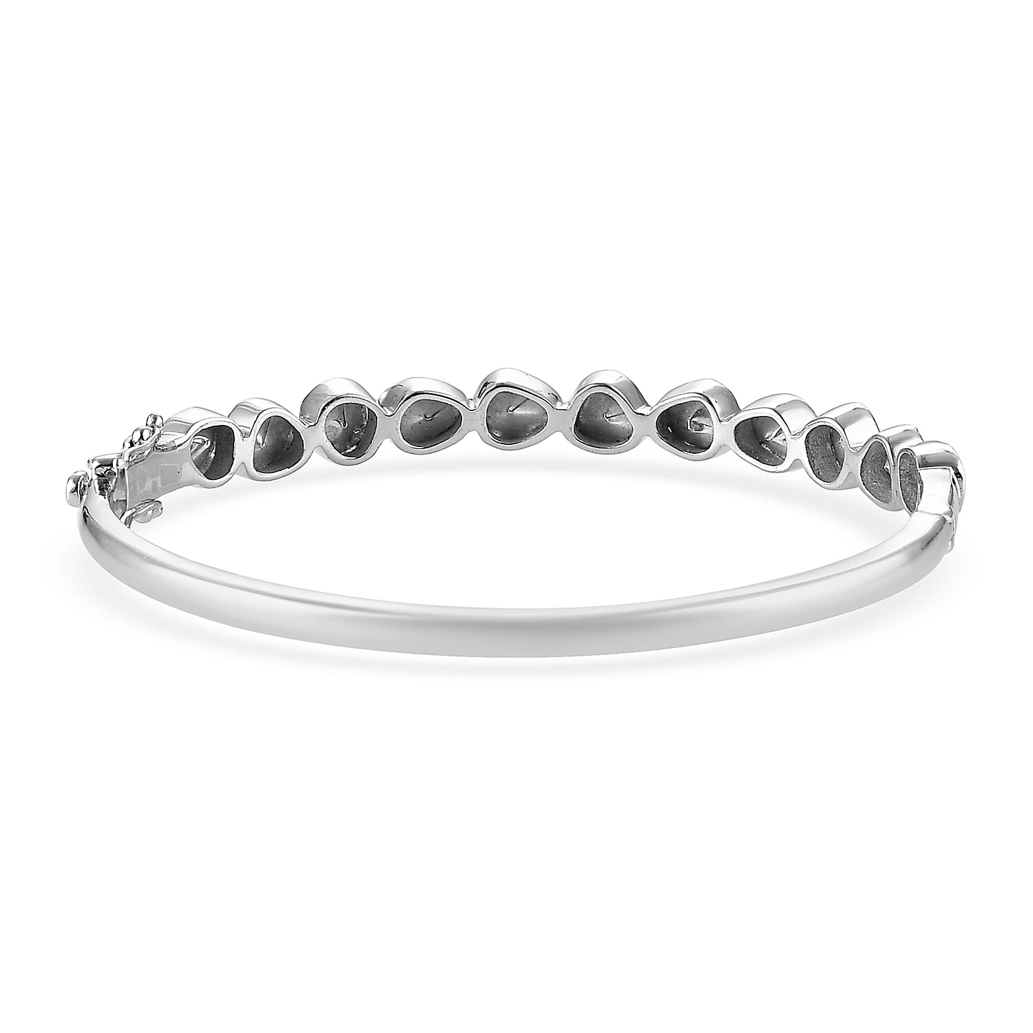Artisan Crafted Polki Diamond Bangle (Size 8) in Sterling Silver 3.00 Ct, Silver wt 20 Gms