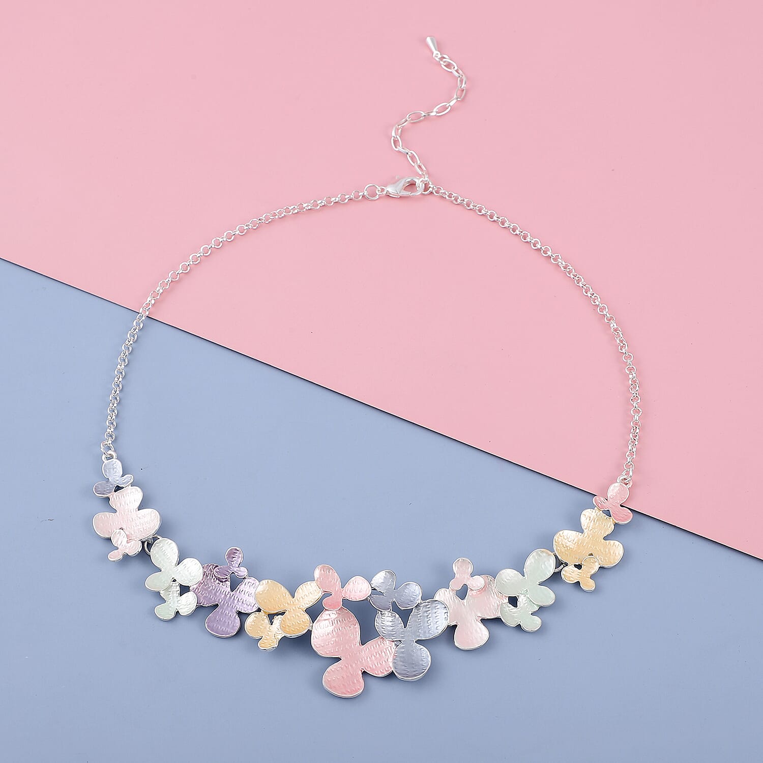 Floral Necklace (Size - 21 with 2 inch Extender) in Silver Tone