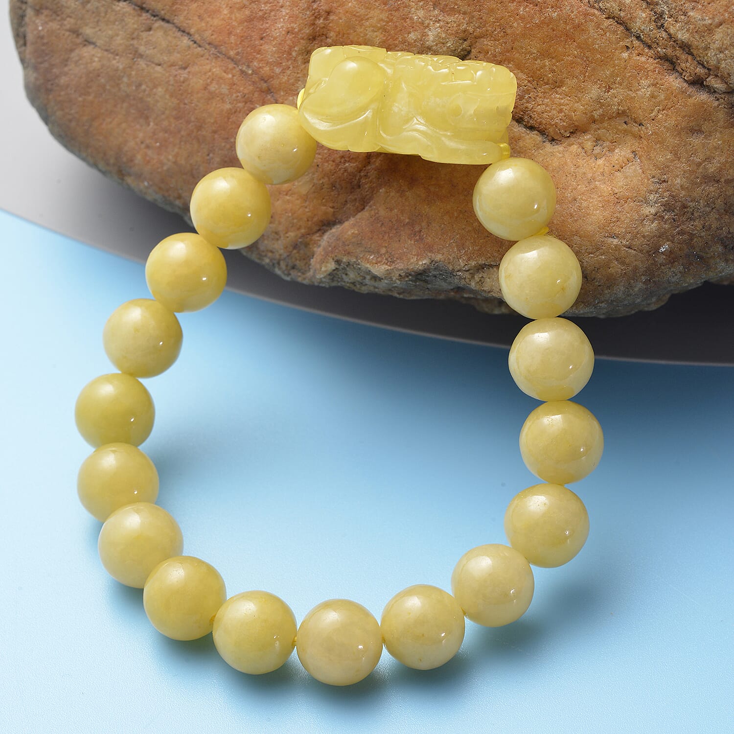 Honey Jade Stretchable Pixiu Bracelet (Size 7)
