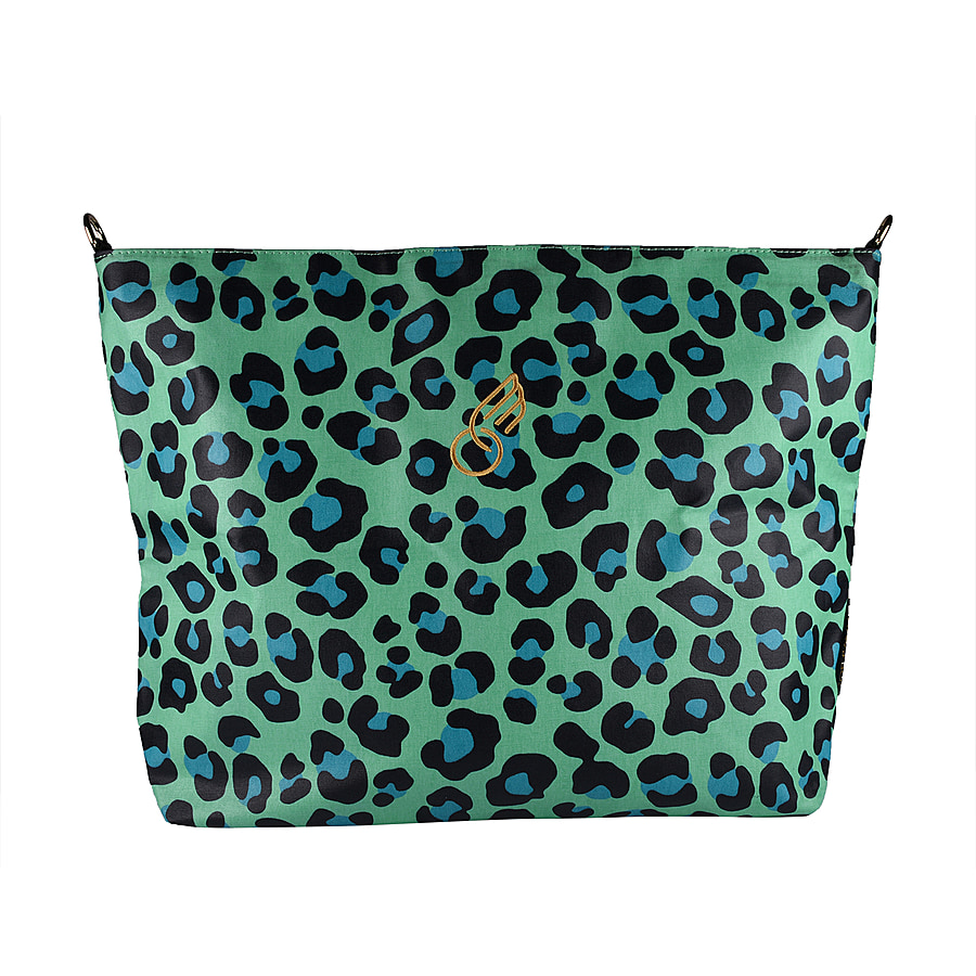 Tiggy & BO Leopard Pattern Tote Bag with Zipper Closure and Detachable Shoulder Strap - Mint & Black