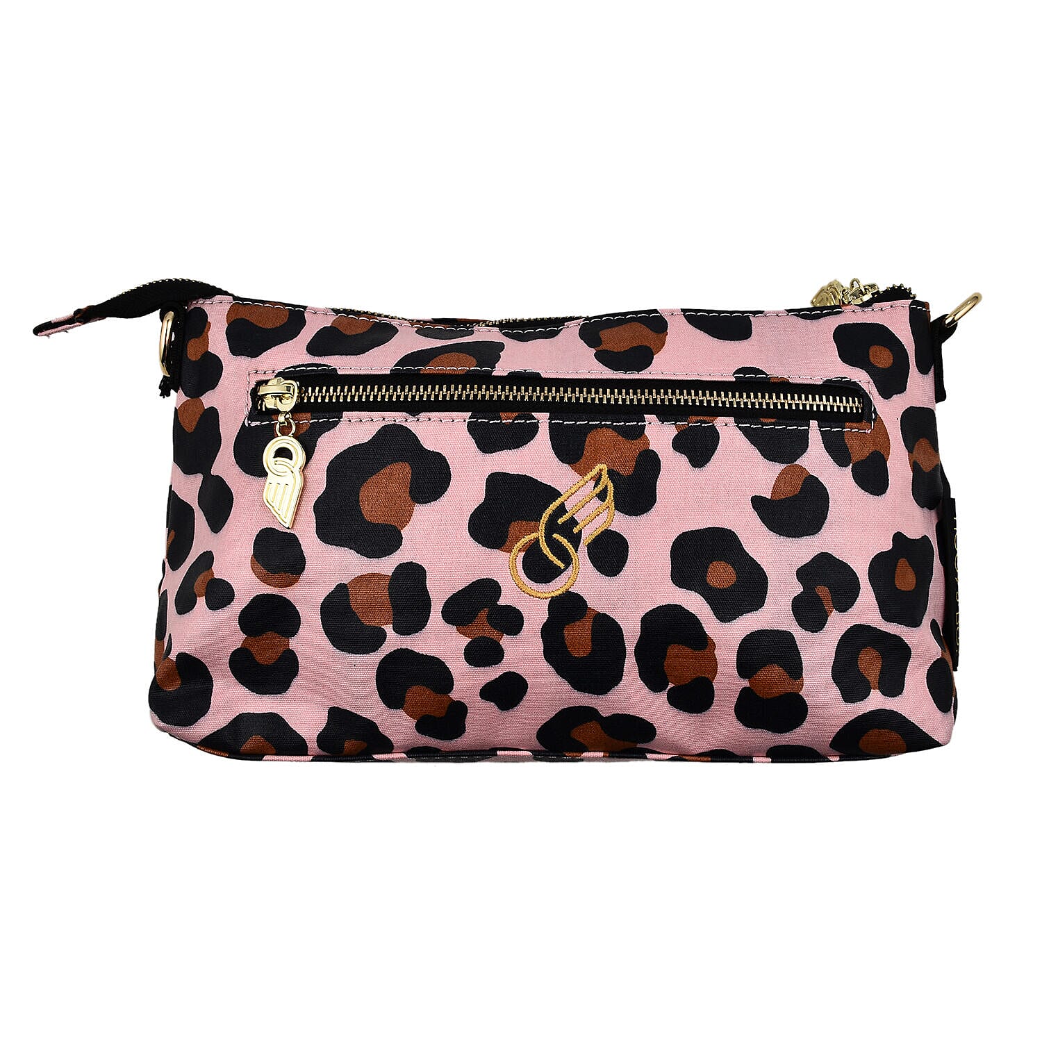 Tiggy & BO Leopard Pattern Crossbody Bag with Zipper Closure and Detachable Strap - Pink & Black
