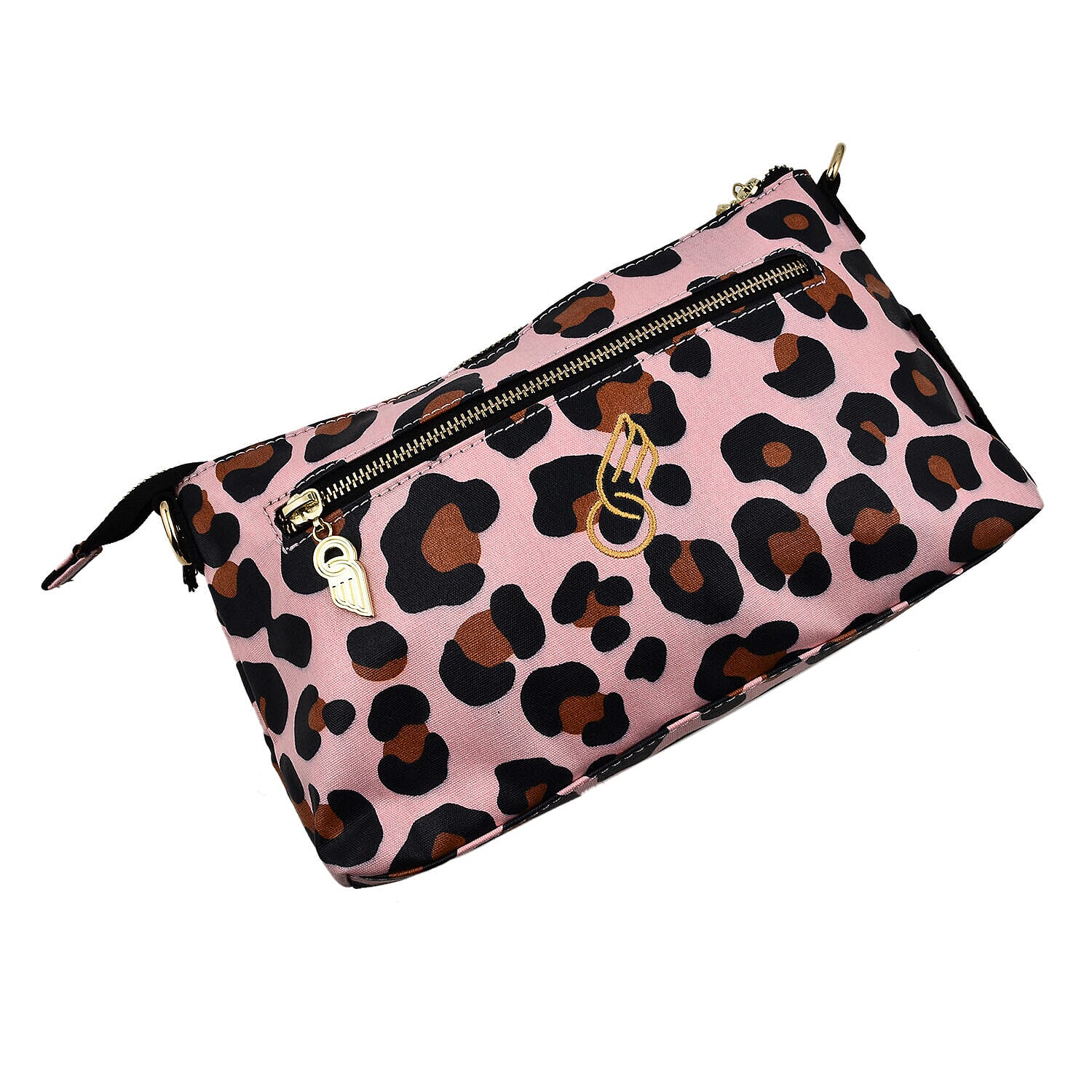 Tiggy & BO Leopard Pattern Crossbody Bag with Zipper Closure and Detachable Strap - Pink & Black