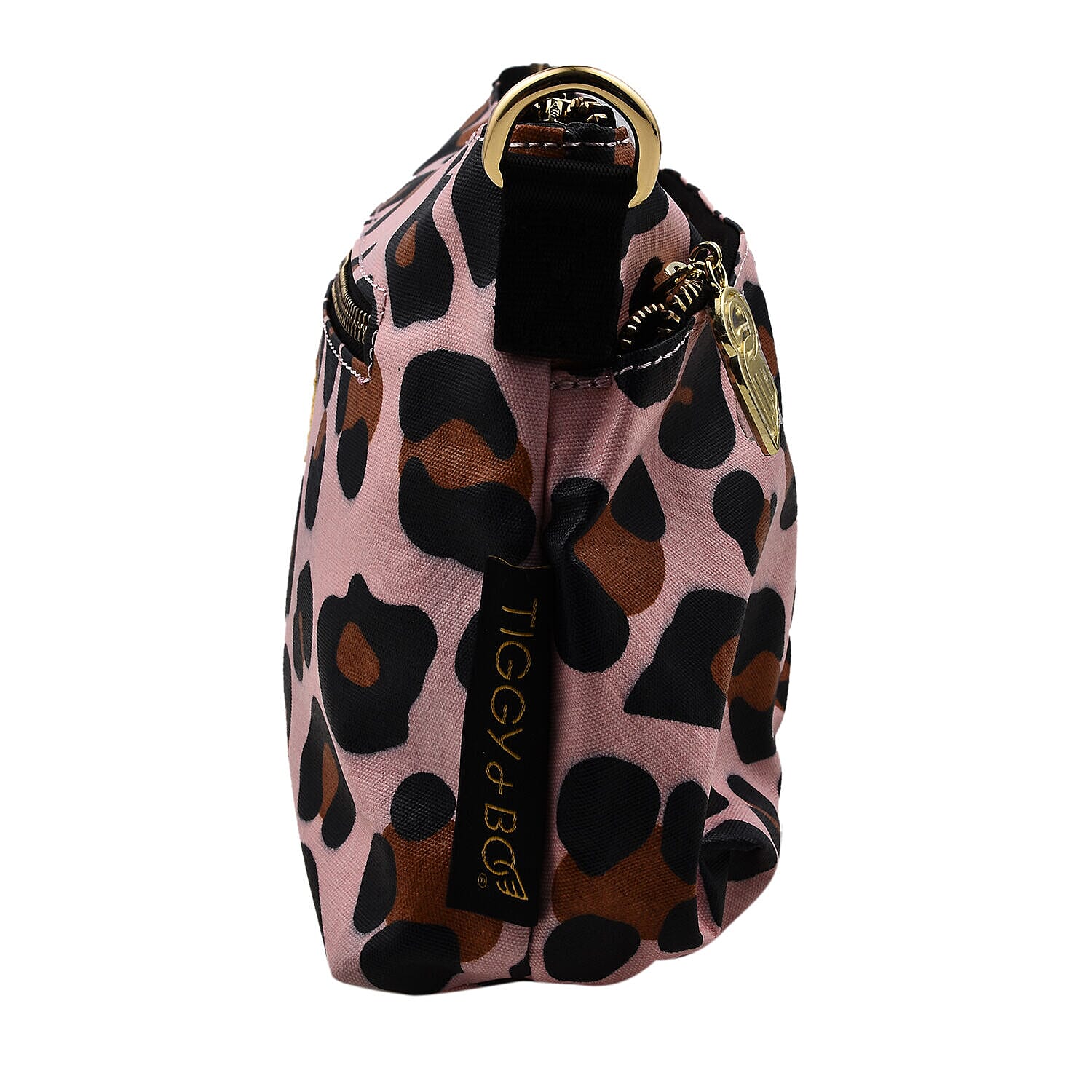 Tiggy & BO Leopard Pattern Crossbody Bag with Zipper Closure and Detachable Strap - Pink & Black