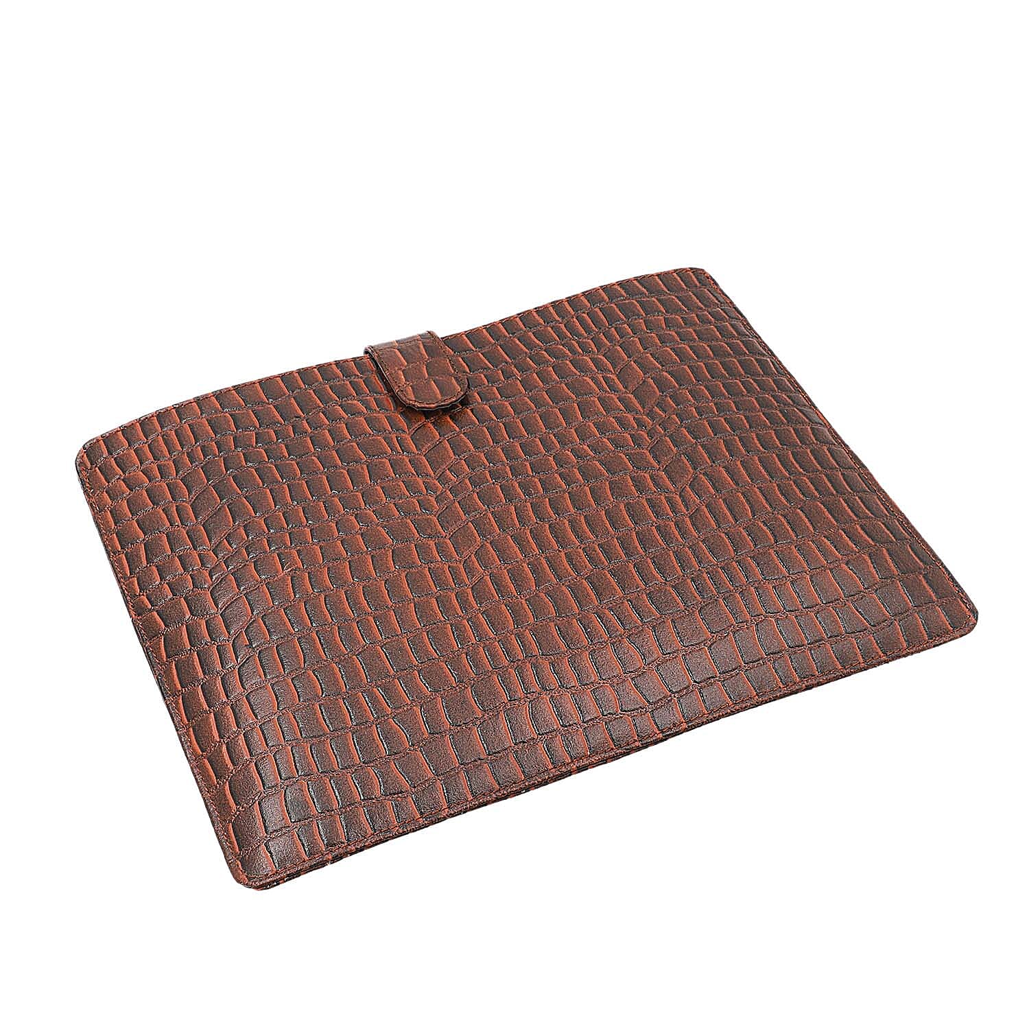 100% Genuine Leather Croc Embossed Pattern Tablet Sleeve with Magnetic Push Button (Size 31x24 Cm) - Dark Brown