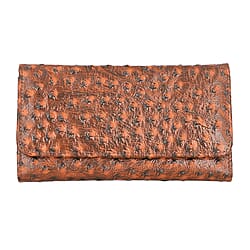 Genuine Leather Ostrich Embossed Pattern RFID Wallet - Tan