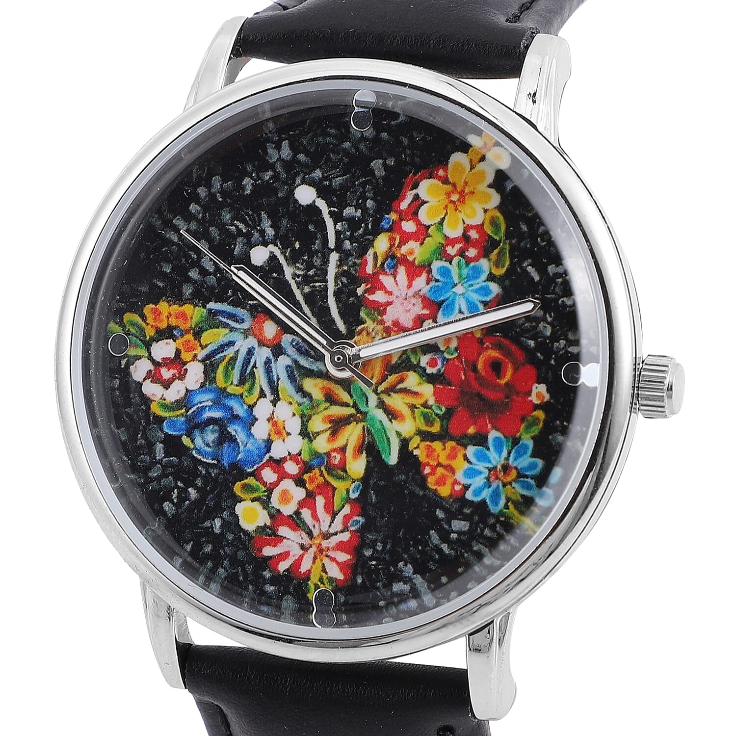 STRADA Japanese Movement 3D Butterfly Dial Water Resistant Watch with Black Colour Strap
