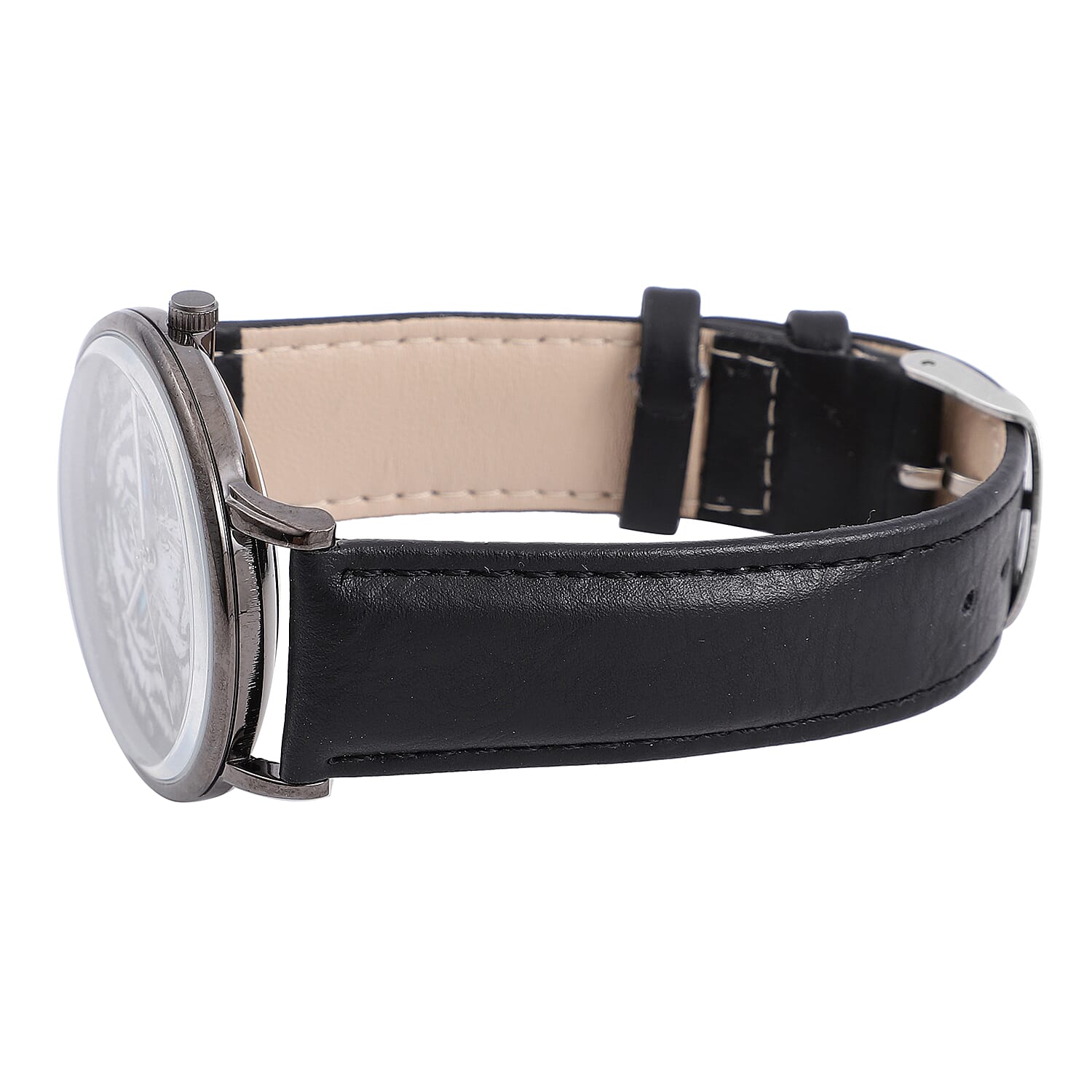 STRADA Japanese Movement 3D Tiger Head Dial Water Resistant Watch with Black Colour Strap