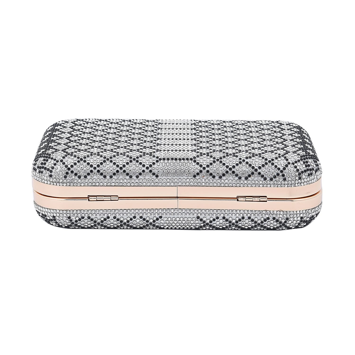 Snakeskin Pattern White Austrian Crystal Studded Clutch Bag with Long Chain Strap (Size 20x12x4 Cm) - Black & White