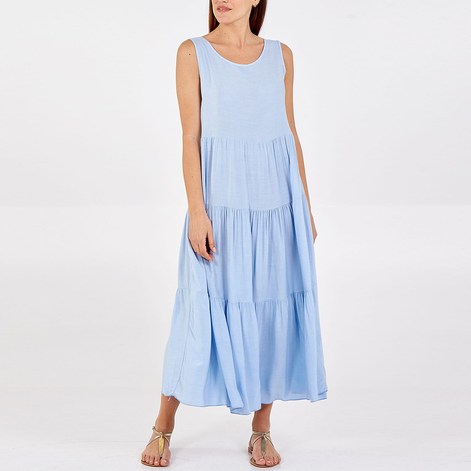 TAMSY 100% Viscose Open Back Midi Dress (Fits Size 8-20) - Pale Blue