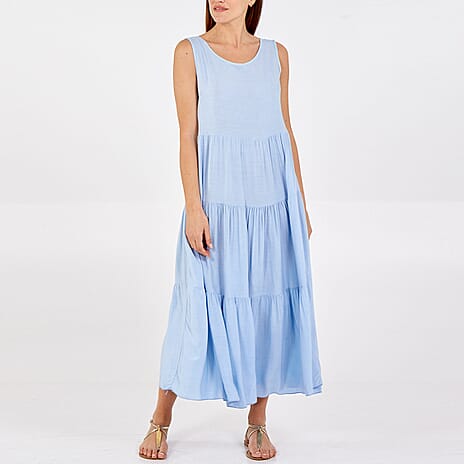 TAMSY 100% Viscose Open Back Midi Dress (Fits Size 8-20) - Pale Blue