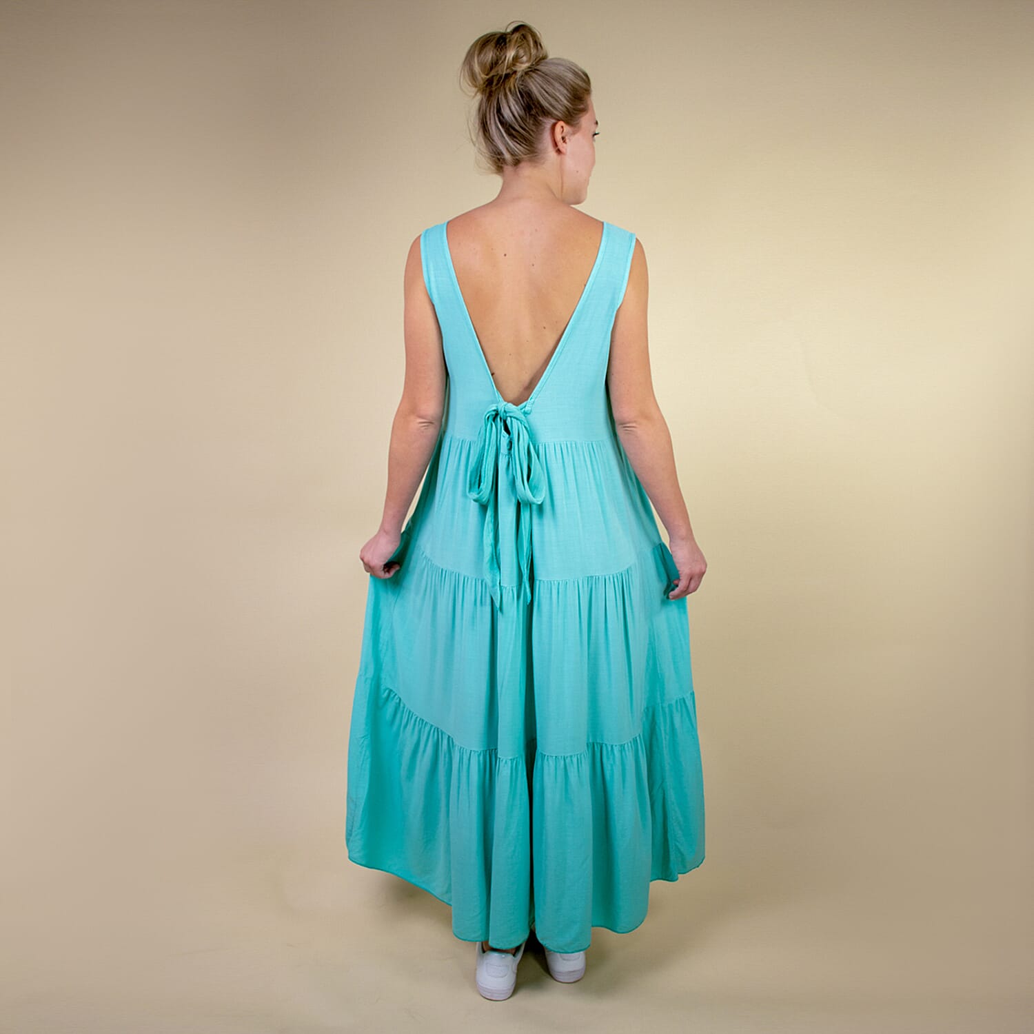 TAMSY 100% Viscose Open Back Midi Dress (Fits Size 8-20) - Pale Blue