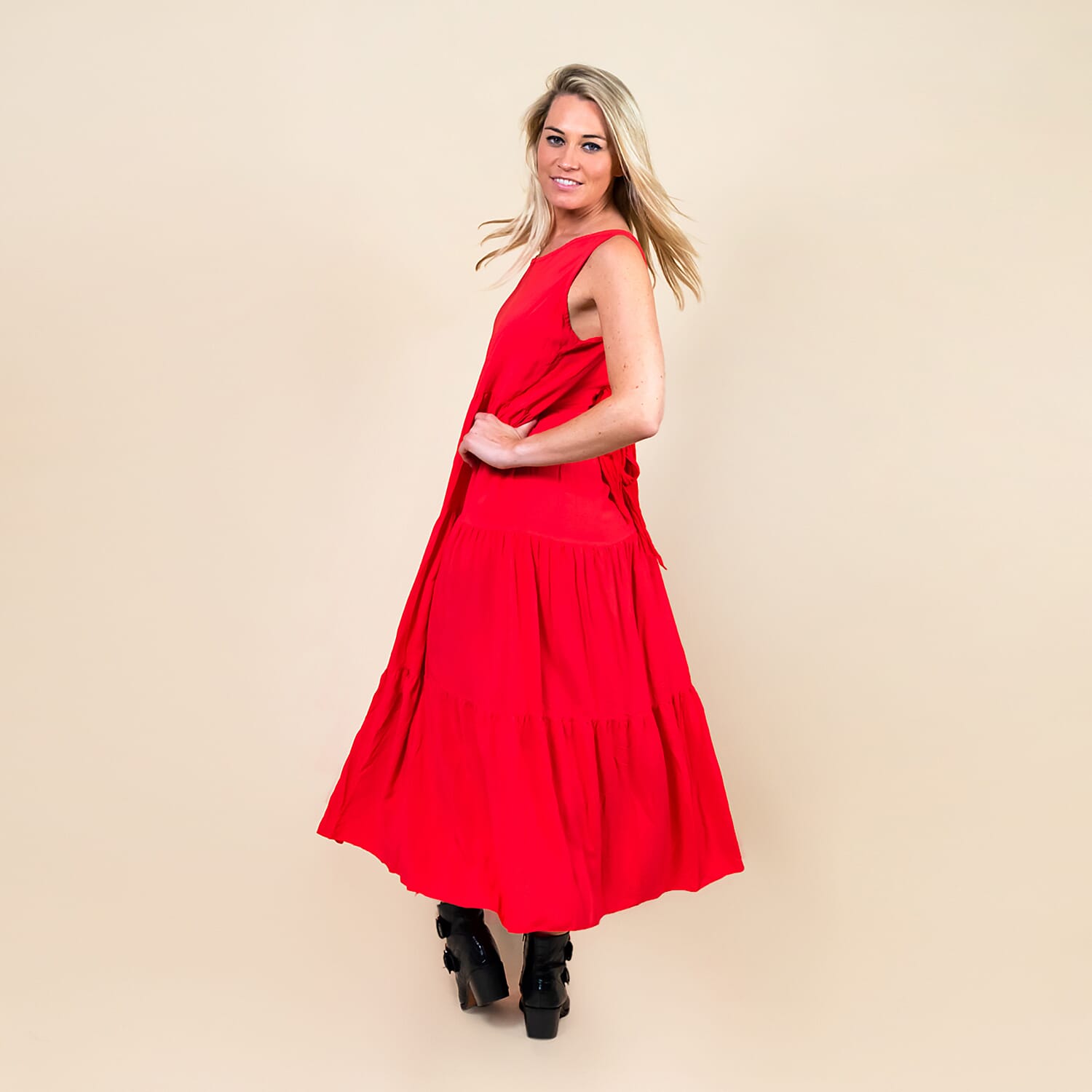 TAMSY 100% Viscose Open Back Midi Dress (Fits Size 8-20) - Coral