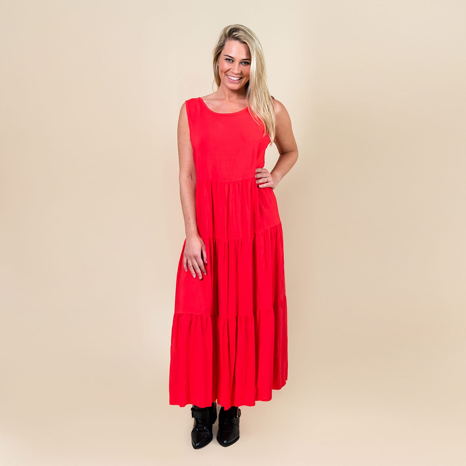 TAMSY 100% Viscose Open Back Midi Dress (Fits Size 8-20) - Coral