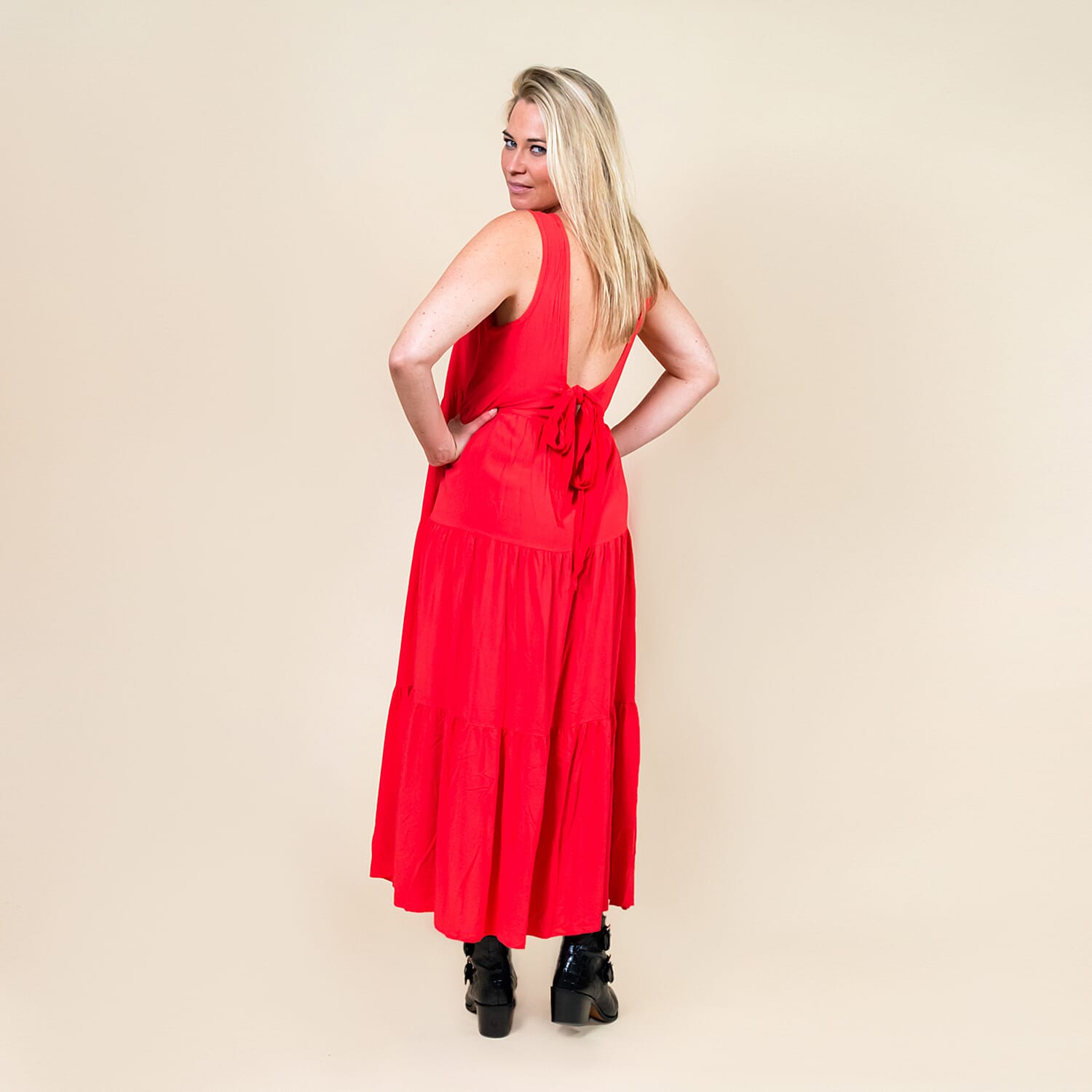 TAMSY 100% Viscose Open Back Midi Dress (Fits Size 8-20) - Coral