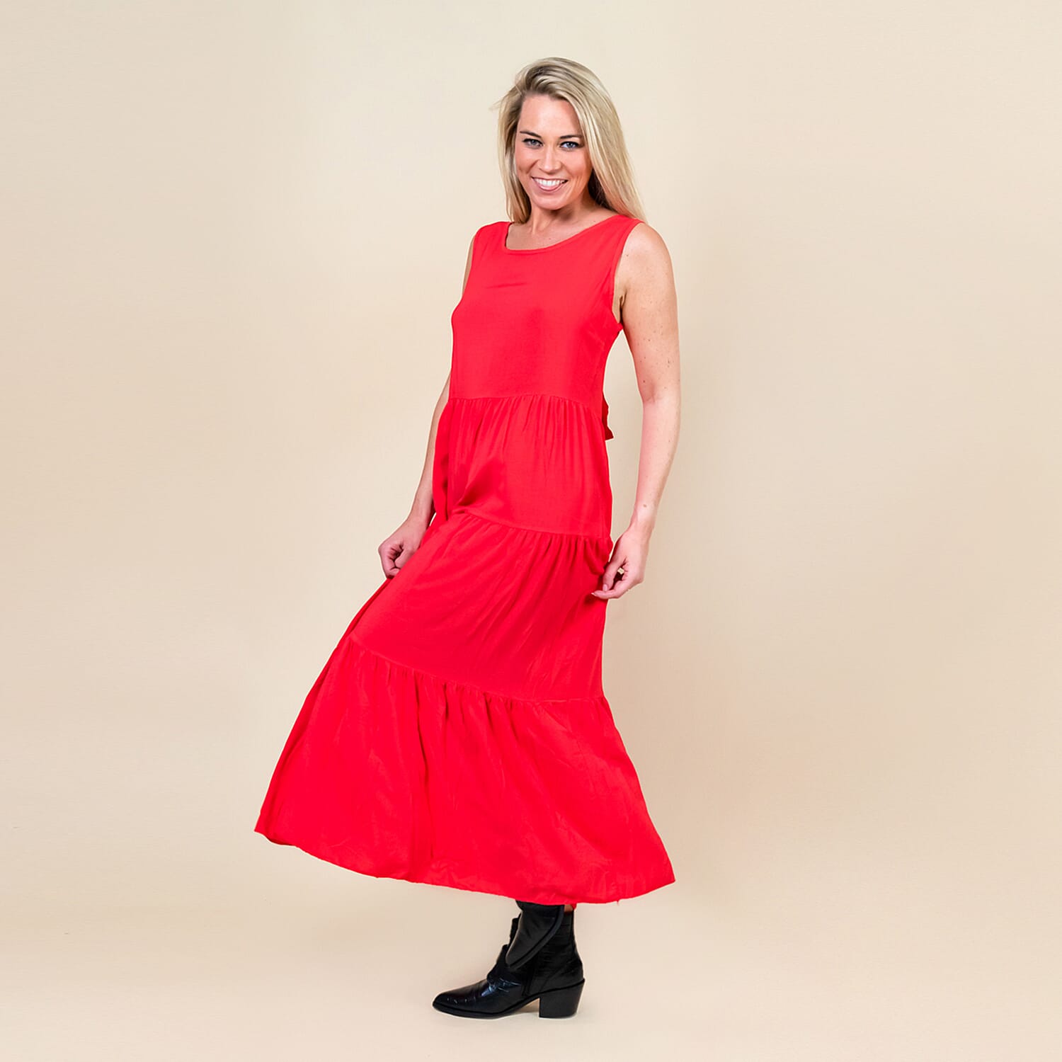 TAMSY 100% Viscose Open Back Midi Dress (Fits Size 8-20) - Coral