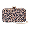 Leopard Pattern White Austrian Crystal Studded Clutch Bag with Long Chain Strap (Size 20x12x4 Cm) - Brown & Champagne