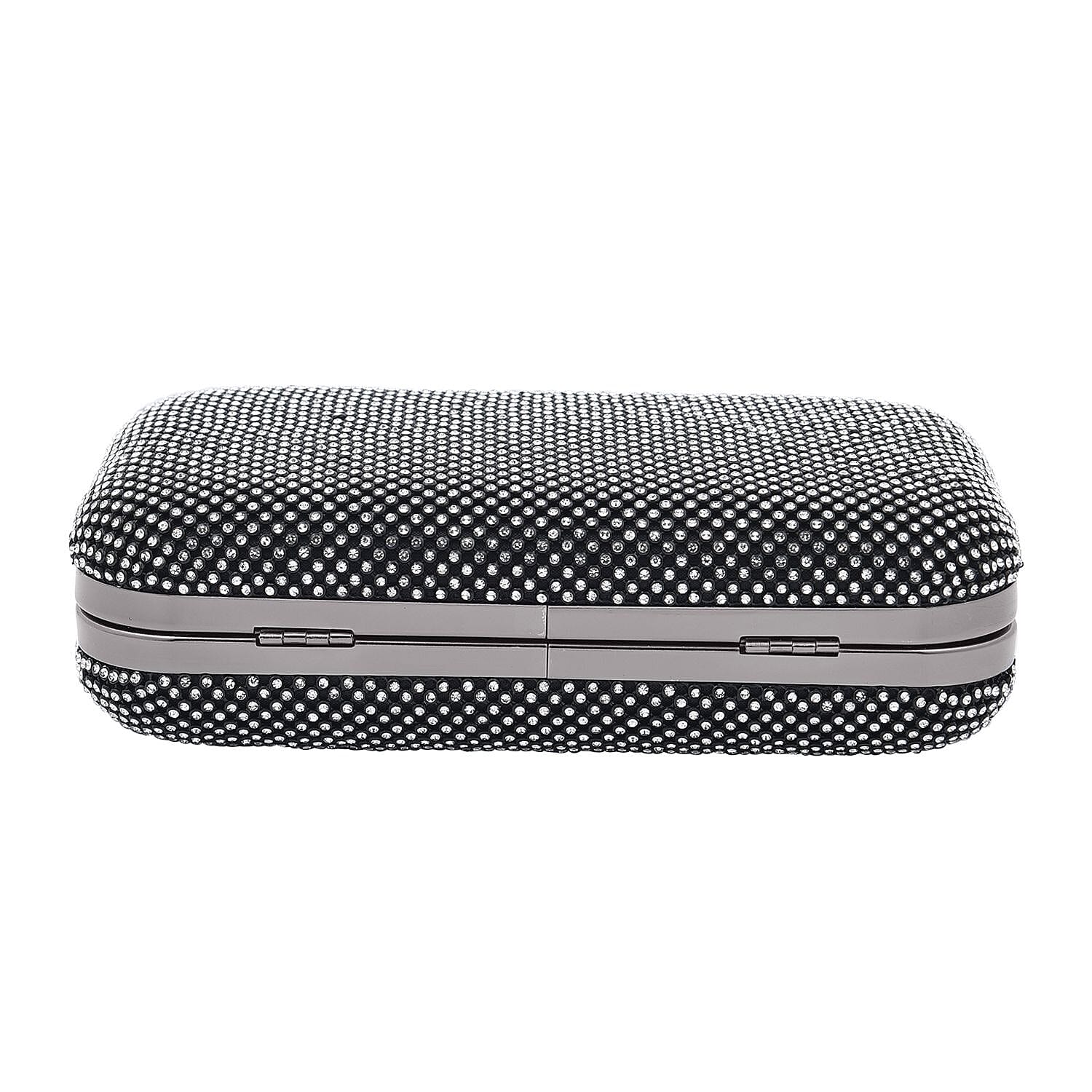 DOD - White Austrian Crystal Studded Clutch Bag with Long Chain Strap - Black