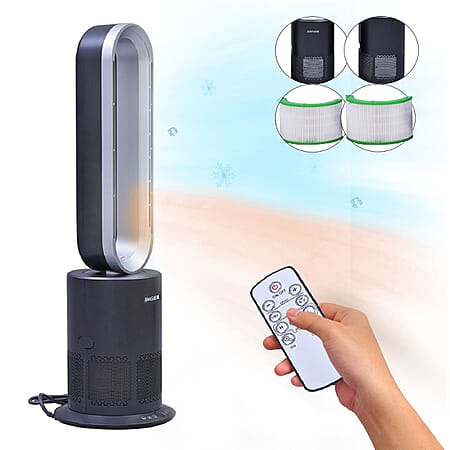 5 in 1 Electric Bladeless Heater/Fan with Remote Control, Air Purifier with HEPA Filter (86Cm) - Grey and Silver