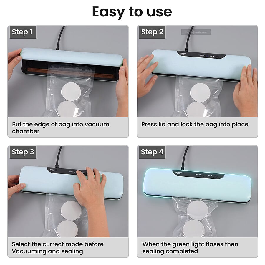 Homesmart Automatic Vacuum Sealer Machine for Food Preservation with 20 Pcs Vacuum Bags - Blue