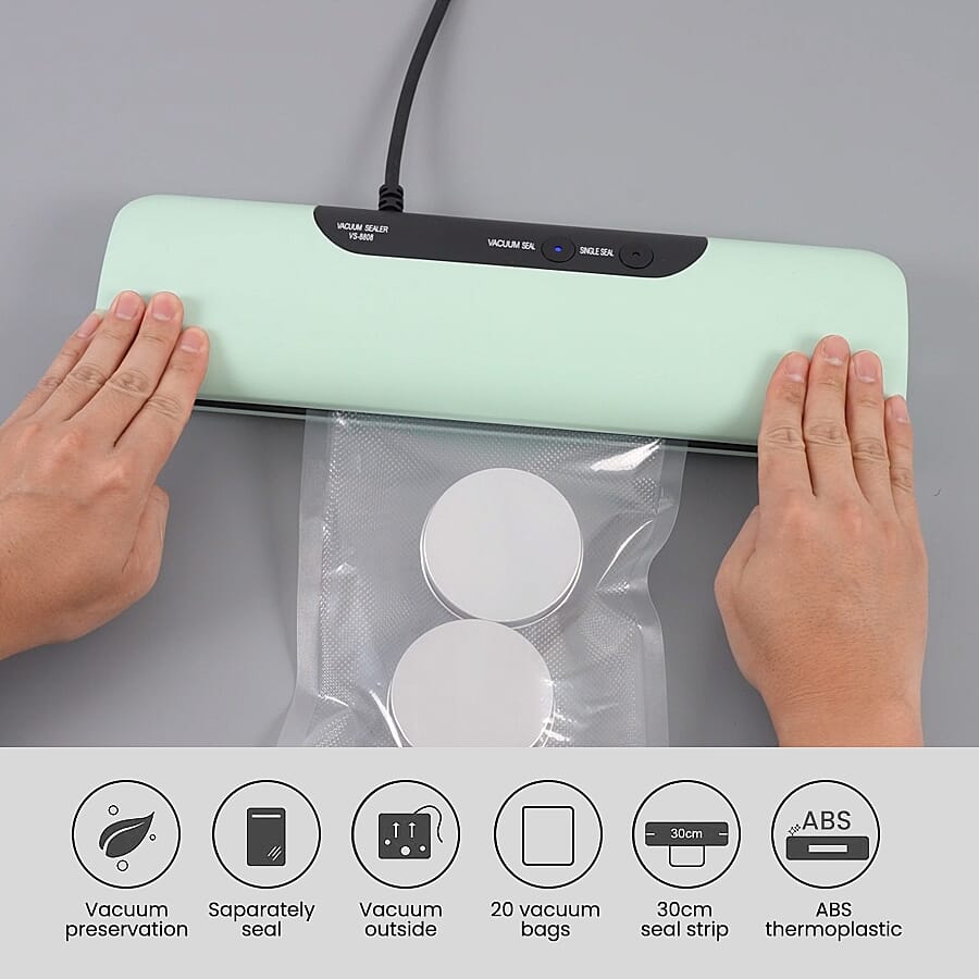 Money Saving Homesmart Automatic Vacuum Sealer Machine for Food Preservation with 20 Pcs Vacuum Bags - Green