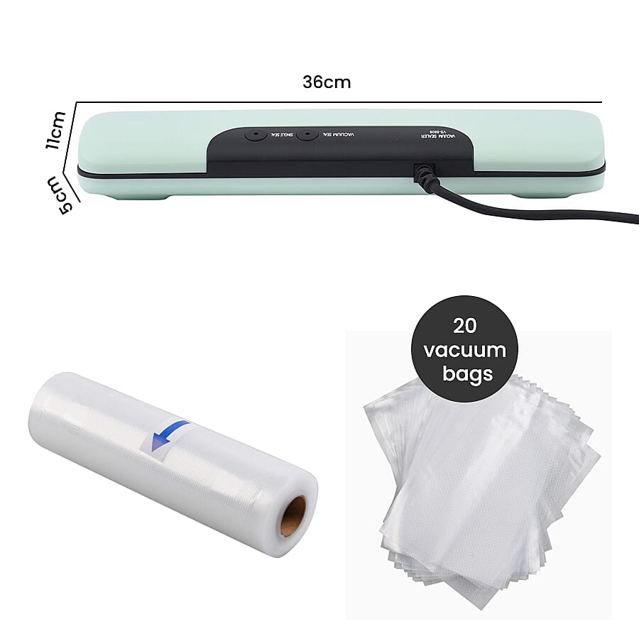 Money Saving Homesmart Automatic Vacuum Sealer Machine for Food Preservation with 20 Pcs Vacuum Bags - Green