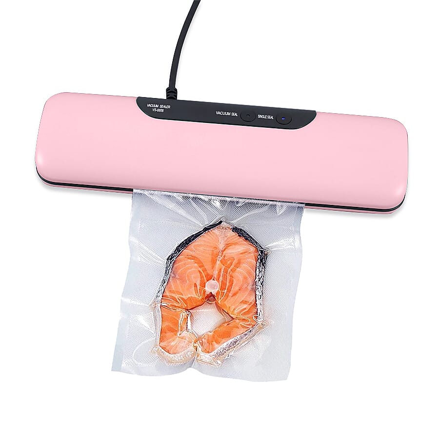 Money Saving Homesmart Automatic Vacuum Sealer Machine for Food Preservation with 20 Pcs Vacuum Bags - Pink