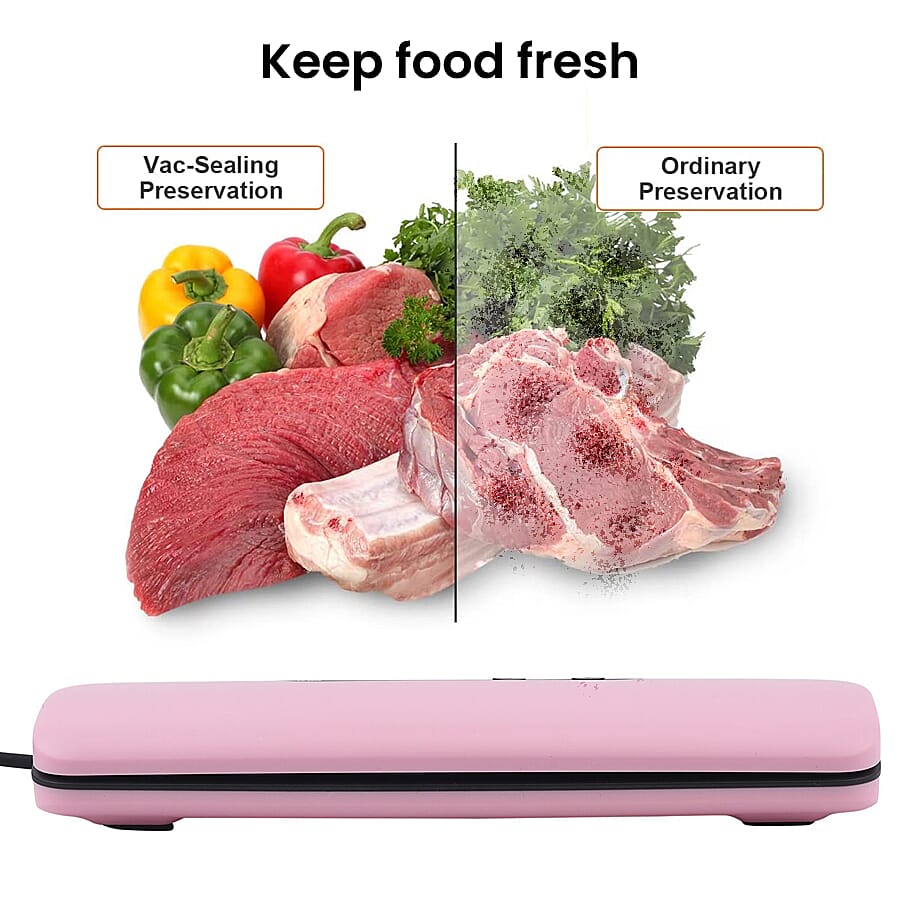 Money Saving Homesmart Automatic Vacuum Sealer Machine for Food Preservation with 20 Pcs Vacuum Bags - Pink