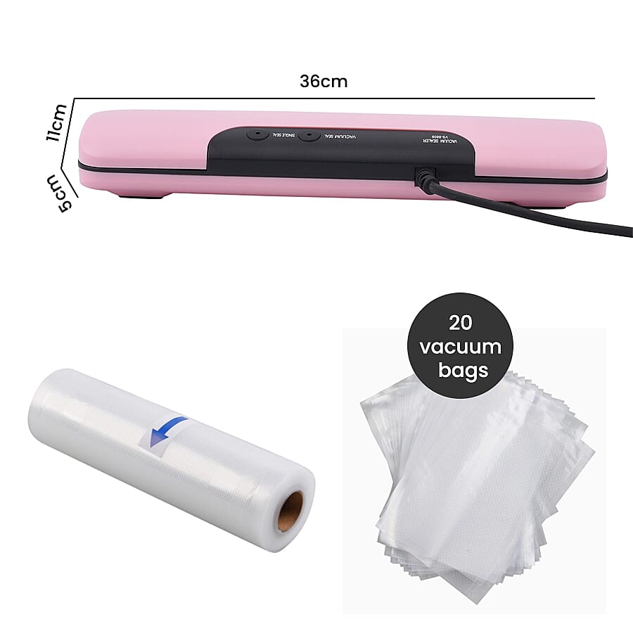Money Saving Homesmart Automatic Vacuum Sealer Machine for Food Preservation with 20 Pcs Vacuum Bags - Pink