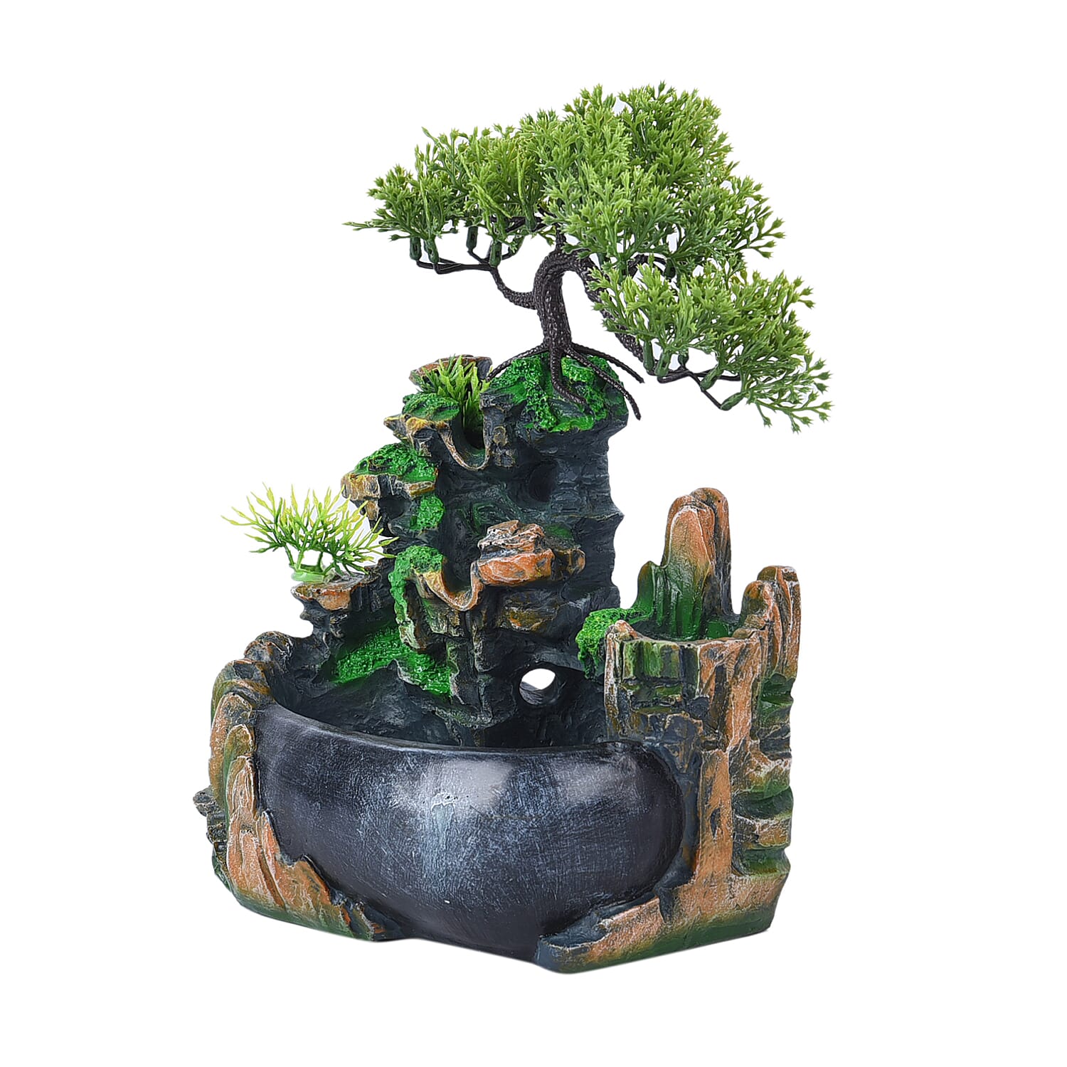 Home Decorative Forest Theme Water Fountain with LED Light (Size 19x18 Cm)