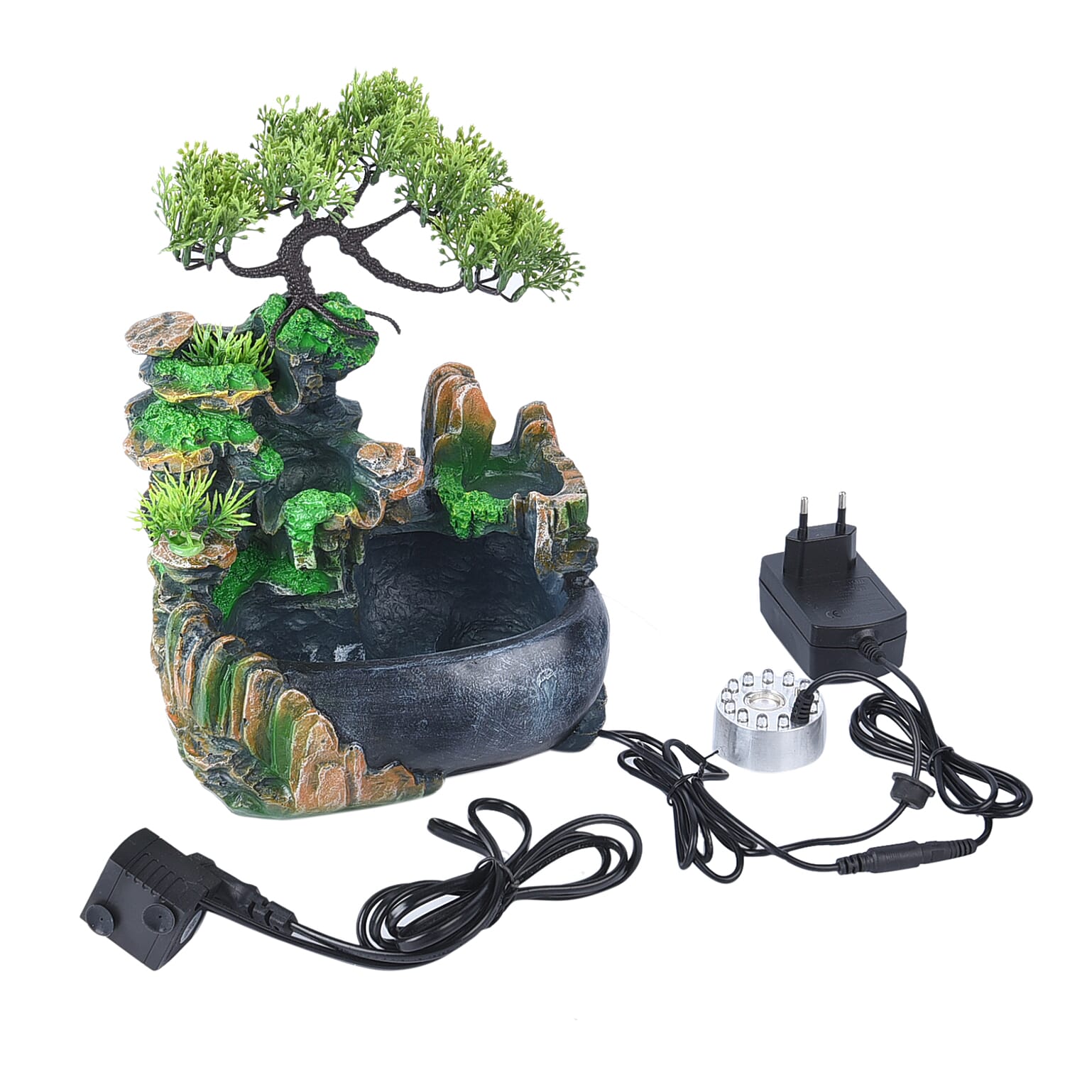 Home Decorative Forest Theme Water Fountain with LED Light (Size 19x18 Cm)