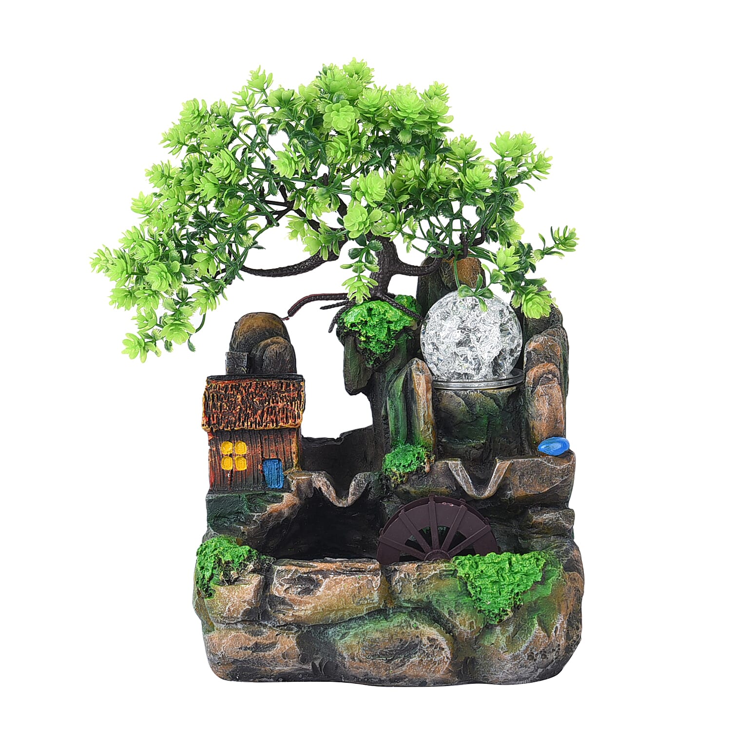 Home Decorative Forest Theme Water Fountain with LED Light (Size 19x18 Cm)