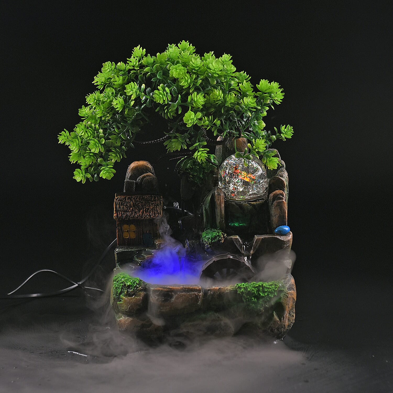 Home Decorative Forest Theme Water Fountain with LED Light (Size 19x18 Cm)