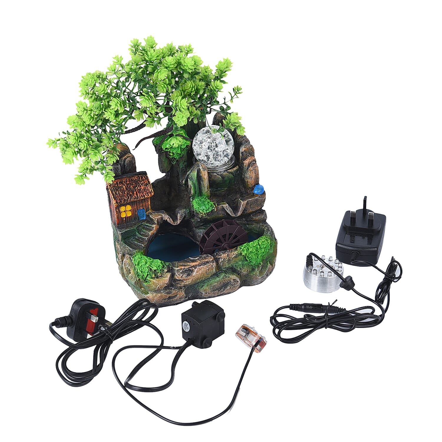 Home Decorative Forest Theme Water Fountain with LED Light (Size 19x18 Cm)